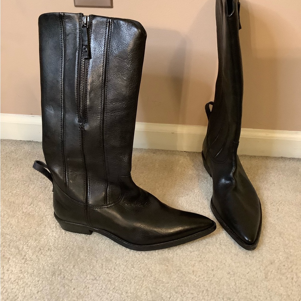 Free People Sleek Black Leather Boots - Picture 7 of 14